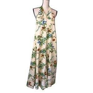 Maxi Dress Halter Floral Handmade 70's Vibe Retro Size XS Boho Romantic Cher